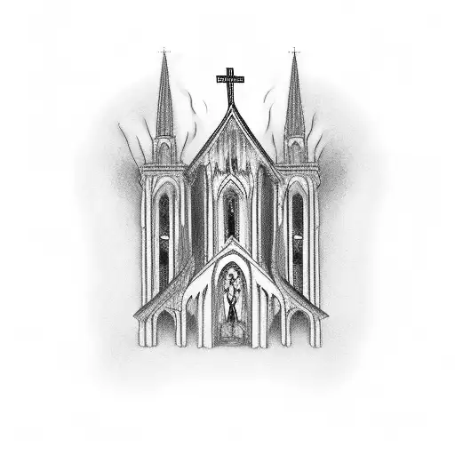 Giant Church On Fire With People Impaled In The Front Of It