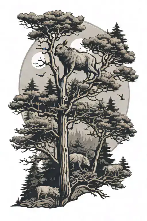 Pine Trees With Wildlife Animal