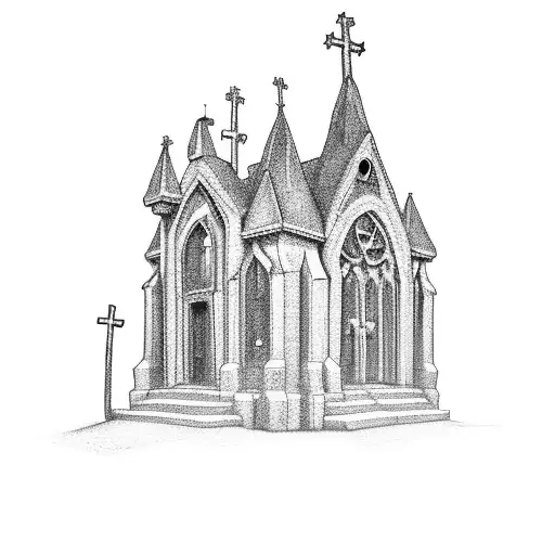 Giant Church On Fire With People Impaled In The Front Of It