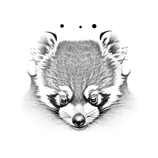 A Black-grey Tattoo Of A Stack Of Books With A Red Panda Peeking Out From Behind