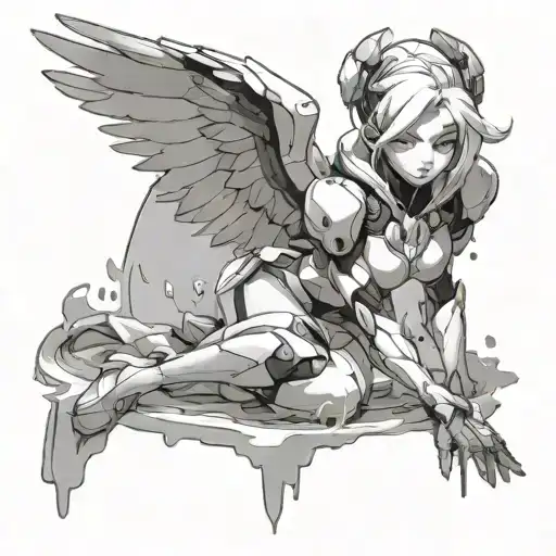 Mercy From Overwatch Kneeling In A Poo Of Water