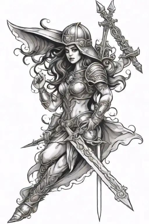 Goddess Galaida In A Helmet With A Sword