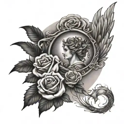 Right Arm Sleeve With Angels And Roses And Moon And Clouds And Dragonfly