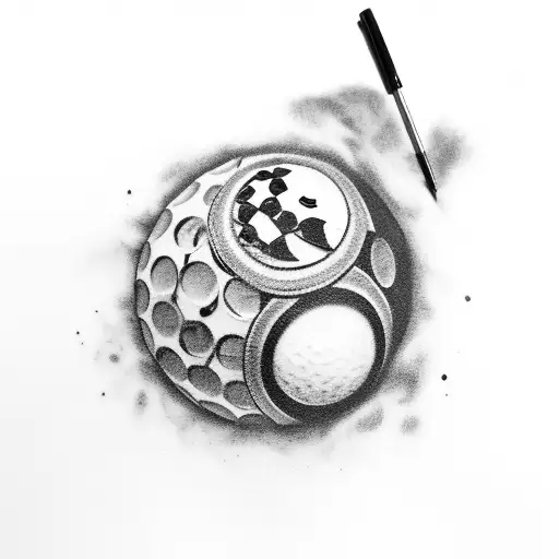 A Black-grey Tattoo Of A Golf Ball Rolling Into A Hole With A Joker-inspired Twist