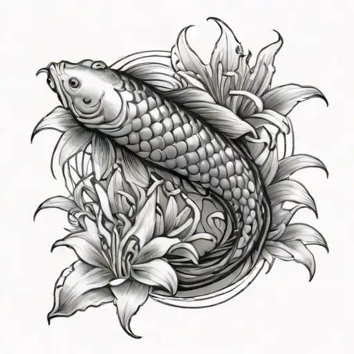 Koi Fish Swimming In A Field Ofspider Lilly Flowers