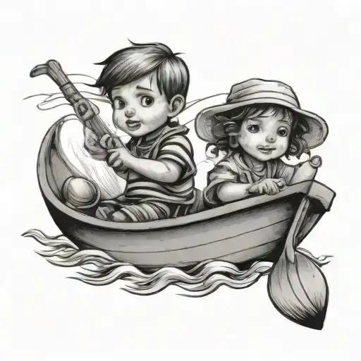 Little Kids Holding On To A Boat Floating