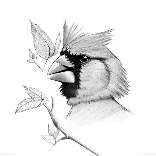 Cardinal Standing On Tree Banch With Leaves