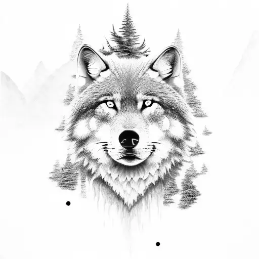 Pine Forest Moon Wolf