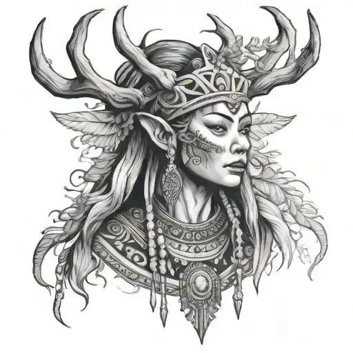 Ancient Siberian Female Shaman With Antlers