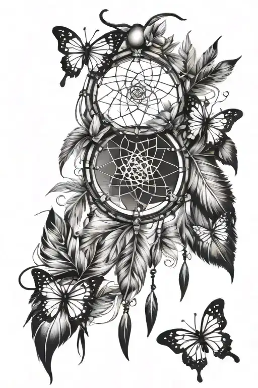 Dreamcatcher With Butterflies And Feathers