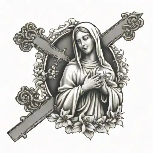Virgin Mary Holding Cross Wit Name Trisha