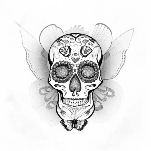 Mexican Skull With Butterfly