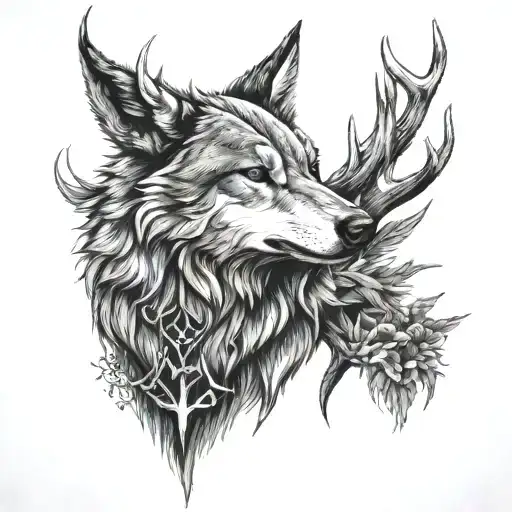 Wolf With Elk Antlers