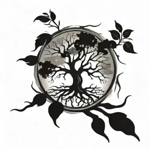 Dry Tree With Roots With A Circle Around It