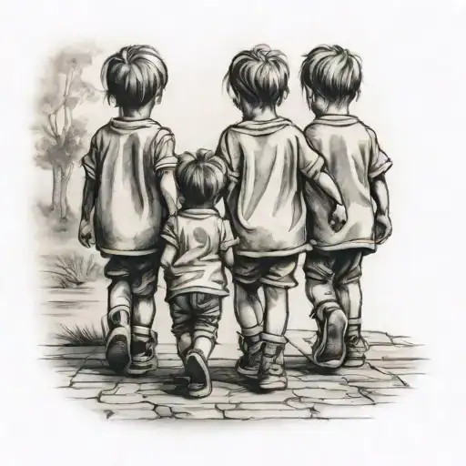 3 Little Kids Walking Towards The View