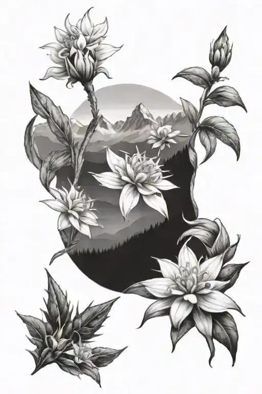 Edelweiss Flowers In Front Of Mountain Range