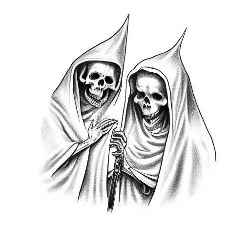 Grim Reaper And Virgin Mary Hold Hands Back To Back For A Half Sleeve