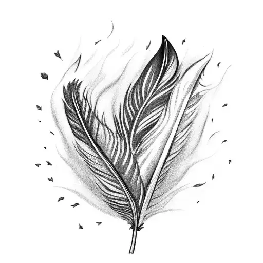 Feather Quill That Turns To Flames With A Half Of Leaves