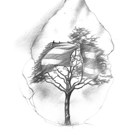 A Detailed Sketch Of A Spartan Elm Tree With The Brazilian Flag As The Backdrop