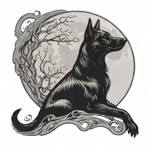 A Tattoo Design Of A Silhouette Of Your Dog Pepper Howling At The Moon