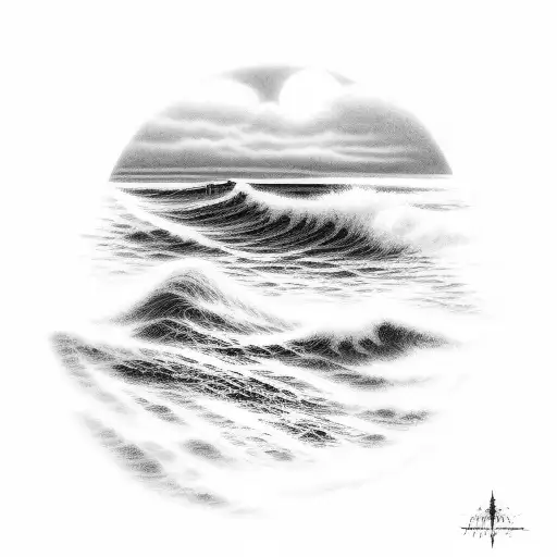 A Beach Sunset With Waves Crashing Against The Shore