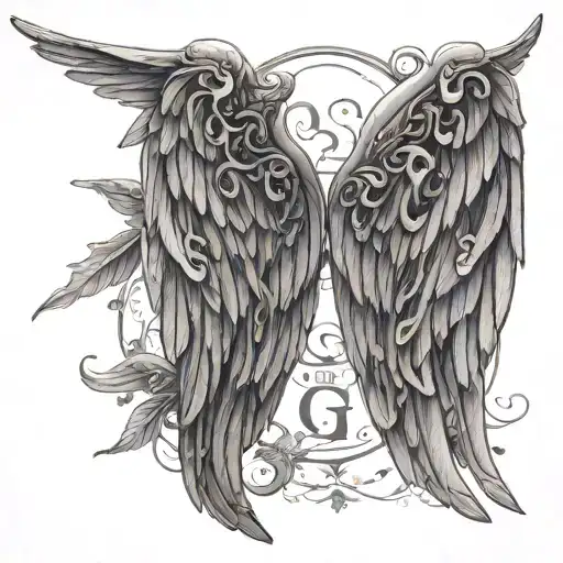 Angel Wings And In The Middle Of Them Have The Letters Gv