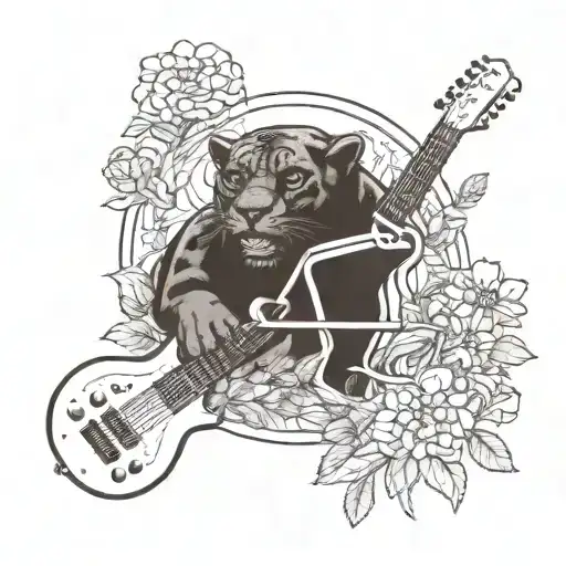 Surrounded By Dandelions There Is A Panther Playing A Guitar With A Football Helmet