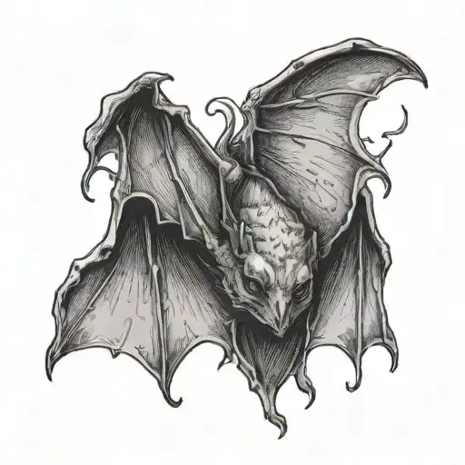 Bat Hanging From A Branch With Its Wings Closed And Its Head Showing A Little