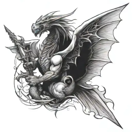 Dragon With Angel Wings With A Sword In The Middle