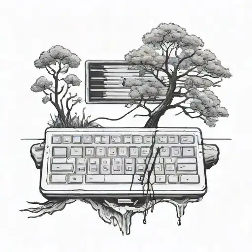 A Minimalist Tattoo Of A Computer Keyboard Morphing Into A Tree Trunk