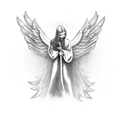 Angel With Wings Holding A Sword