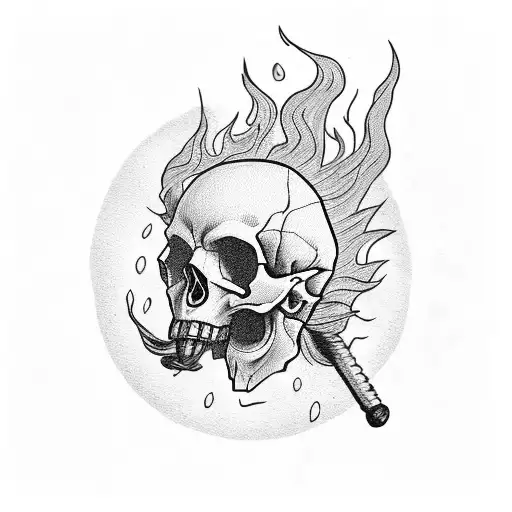 Skull Riding A Bicycle With Flame Hair