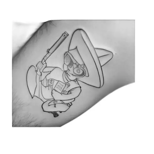 A Boy Wearing A Hat And Holding A Gun