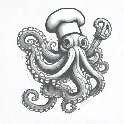 An Octopus Chef With Chef Hat And Knife