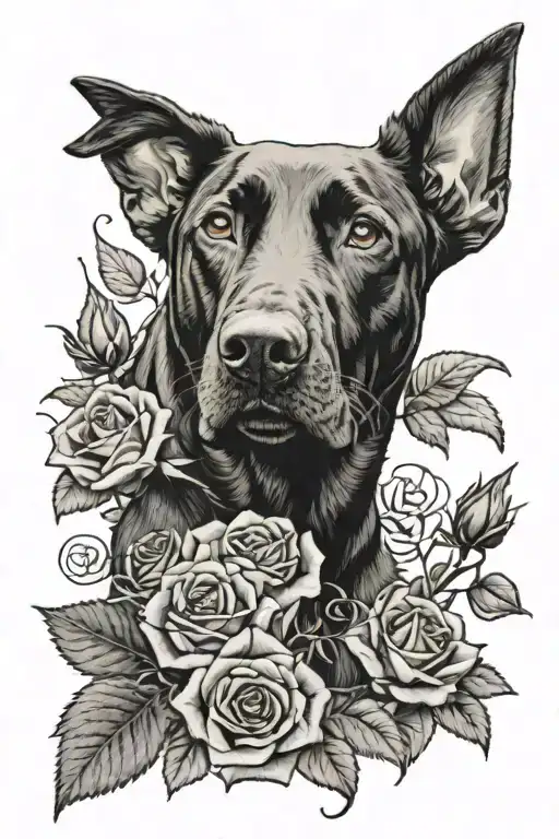 Roses On Forearm Sleeve With A Black Lab Dog Sitting In The Roses With The Date December 13Th 2011