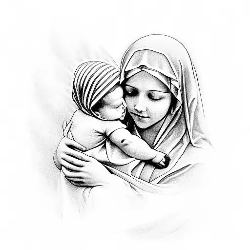 Virgin Mary Whit A Baby On Her Amrs