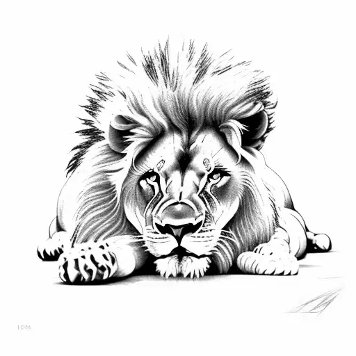 Lion Hiding In Grass Behind Cub