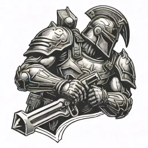 Soldier Silhouette In Spartan Armor Holding A Wrench