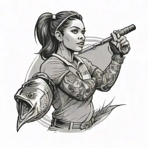 A Latina Woman In A Rugby Uniform Holding A Fishing Rod