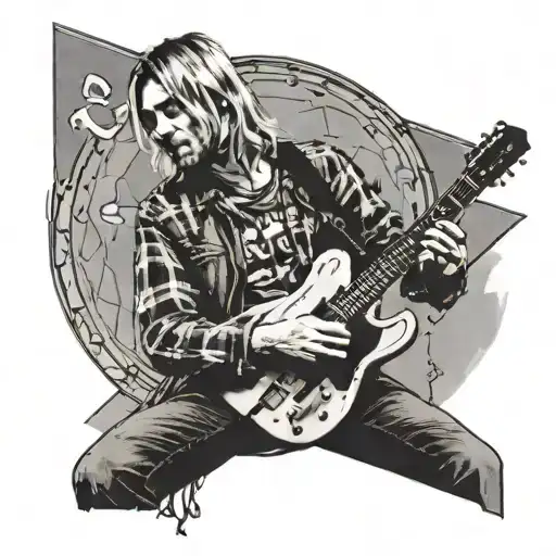A Portrait Of Kurt Cobain Playing Guitar On Stage