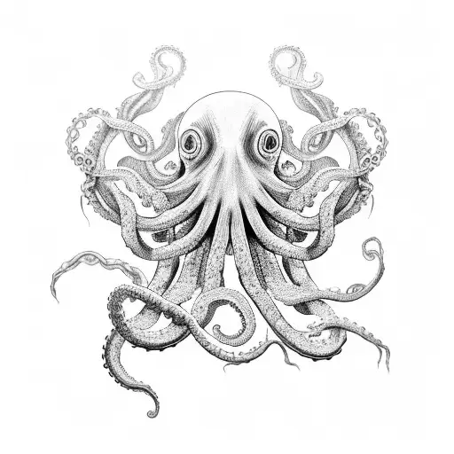 A Black And Grey Octopus With Its Tentacles Wrapping Around A Shipwreck