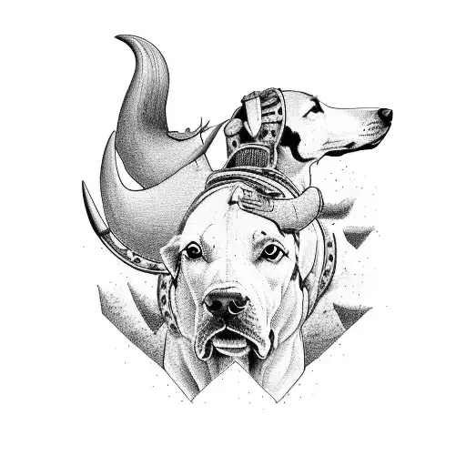 Cowboy And Dog With Bull Skull And Mountains
