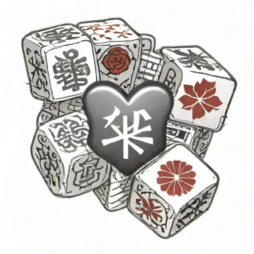 Japan Flag Mahjong Dice & Cards 7 Heart