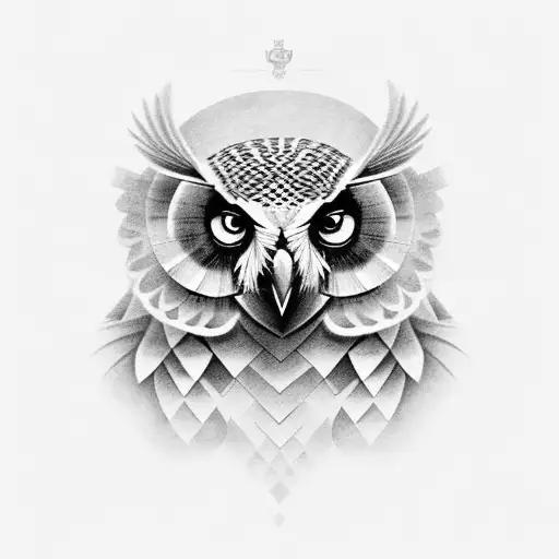 A Black And Grey Tattoo Of A Greek God With An Owl Perched On His Shoulder