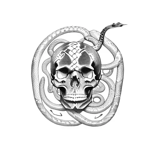 3 Skulls With A Snake Around Them