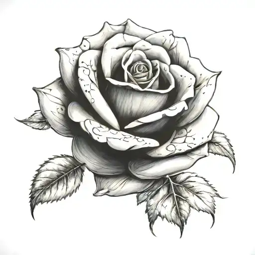 A Realistic Black And Grey Portrait Of A Rose With Intricate Details