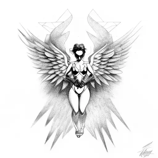 Fallen Angel With Wings And Geometric Figures