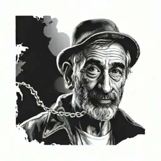 Create A Black And Grey Portrait Of A Famous Filmmaker With Old Armenian Script As Background