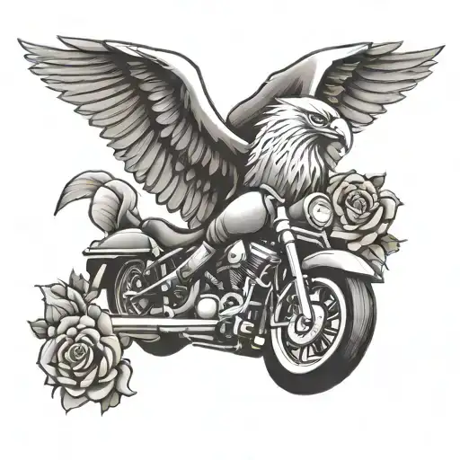 Harley Davidson Logo And Rose And Eagle