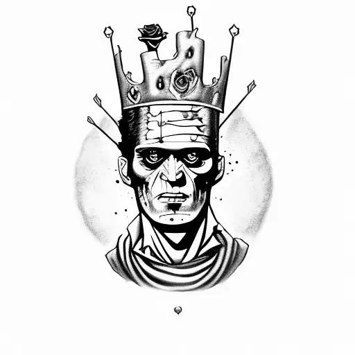 Frankenstein Monster Wearing A Crown And Holding A Rose